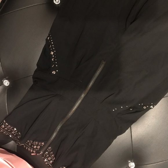 Black studded jumpsuit/zipper front - Picture 5 of 8